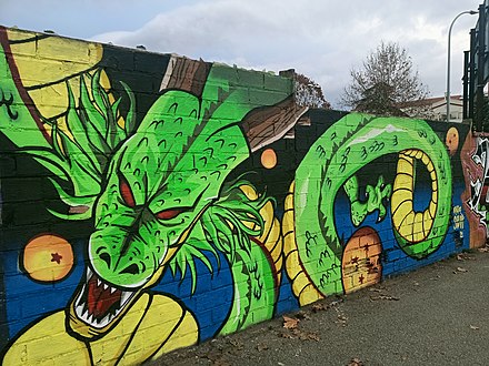 Graffiti of Shenron dragon in Vic, Catalonia