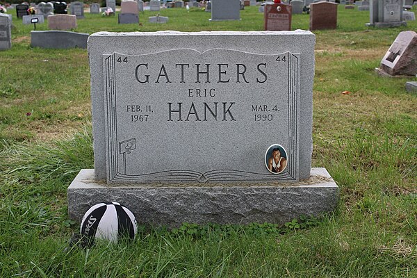 Hank Gathers tombstone in Mount Lawn Cemetery in Sharon Hill, Pennsylvania