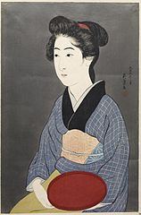 Официантка с красным подносом, Хасигути Гоё, период Тайсё