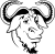 GNU head, testa con barba tipica e corna arricciate, con un sorriso soddisfatto e sguardo profondo
