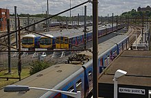 Hornsey EMU depot seen from the station footbridge Hornsey railway station MMB 08 365514 365503 313064 313052.jpg