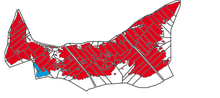 Sprachmehrheiten auf Prince Edward Island (Rot: Englisch, Blau: Französisch)