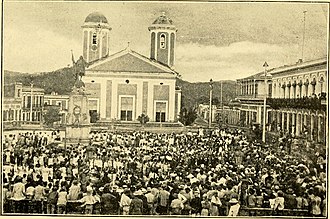An event at the main town square in Mayaguez pueblo in 1907 Image from page 44 of "A recent campaign in Puerto Rico by the Independent Regular Brigade under the command of Brig. General Schwan" (1907).jpg