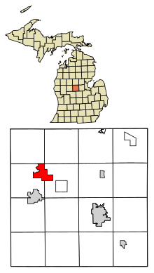 Isabella County Michigan Sisällytetyt ja rekisteröimättömät alueet Weidman Highlighted.svg