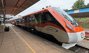 This Mini Vande Bharat Express train at Kasaragod railway station and getting ready for departure towards Trivandrum Ctrl