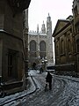 A King's College kápolnája, a Trinity Lane-ről nézve, télen