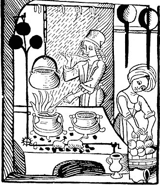 A 1485 German woodcut illustrating a trammel hook Kuchenmaistrey.jpg