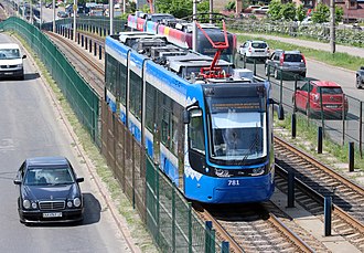 Rapid trams in Kyiv operates routes #1 and 3 Kyiv Express Tram 781 2019 G1.jpg