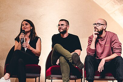 La productrice Vanessa Brias et les auteurs-réalisateurs Kyan Khojandi et Cyprien, membres du Jury du Concours lors de l'édition 2018.