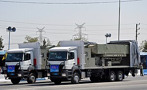 Tracteurs érecteurs-lanceurs (TEL) pour missiles Noor et Qader. Ils peuvent être déguisés en camions civils.