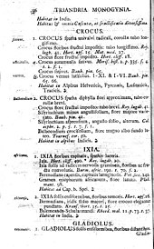 Page from Linnaeus' 1753 work describing Crocus