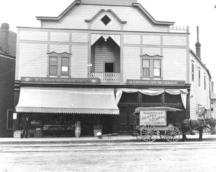 File:Madison St Market and Grocery at 1021 Madison St, Seattle, Washington, 1909 (LEE 212).jpeg