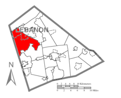 Map of Lebanon County, Pennsylvania highlighting East Hanover Township