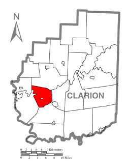 Mapa Clarion County v Pensylvánii se zvýrazněním Licking Township