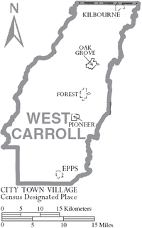 Map of West Carroll Parish, Louisiana With Municipal Labels