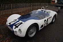 The Maserati Tipo 61 of Gregory and Daigh, which led early but retired due to electrical issues. MaseratiTipo61TheStreamlinerBirdcage.jpg