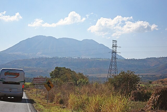 Two-lane libre (untolled) Fed-15 approaching the El Ceboruco Volcano in Nayarit.