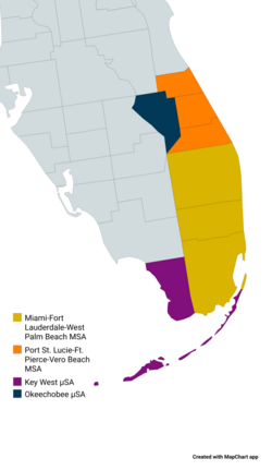 Location of Port St. Lucie metropolitan area within the Miami Combined Statistical Area