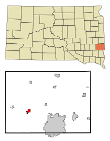 Minnehaha County South Dakota beépített és be nem épített területek Hartford Highlighted.svg