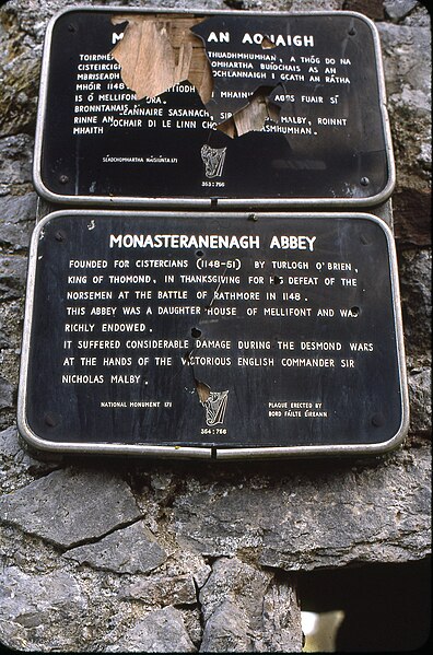 File:Monasteranenagh Abbey historical marker 1987.jpg