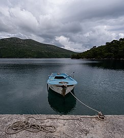Moored fishing boat, Kobaš, Croatia