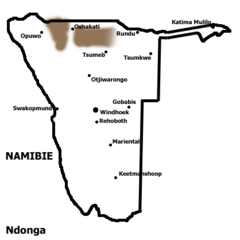 Поширення мови ндонга в Намібії