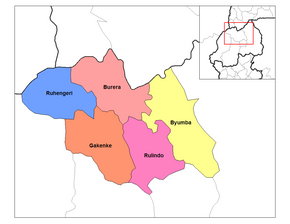 Districtele provinciei de Nord în cadrul Rwandei