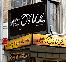The marquee of the Jacobs during the run of Once (2012) Once @ Bernard B Jacobs Theatre on Broadway (7645537298).jpg