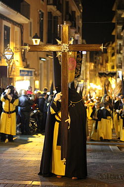 Penitent of a brotherhood during holy week's easter processions in Palma de Mallorca, 2016.