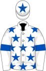 White, royal blue stars and armlets, star on cap