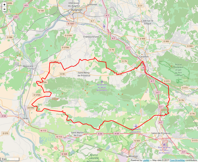 Grenze des Regionalen Naturparks Alpilles