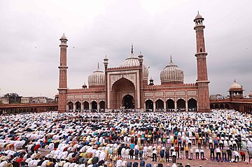 Muslims offering Namaz on the occasion of Eid al-Fitr, at Jama Masjid Delhi