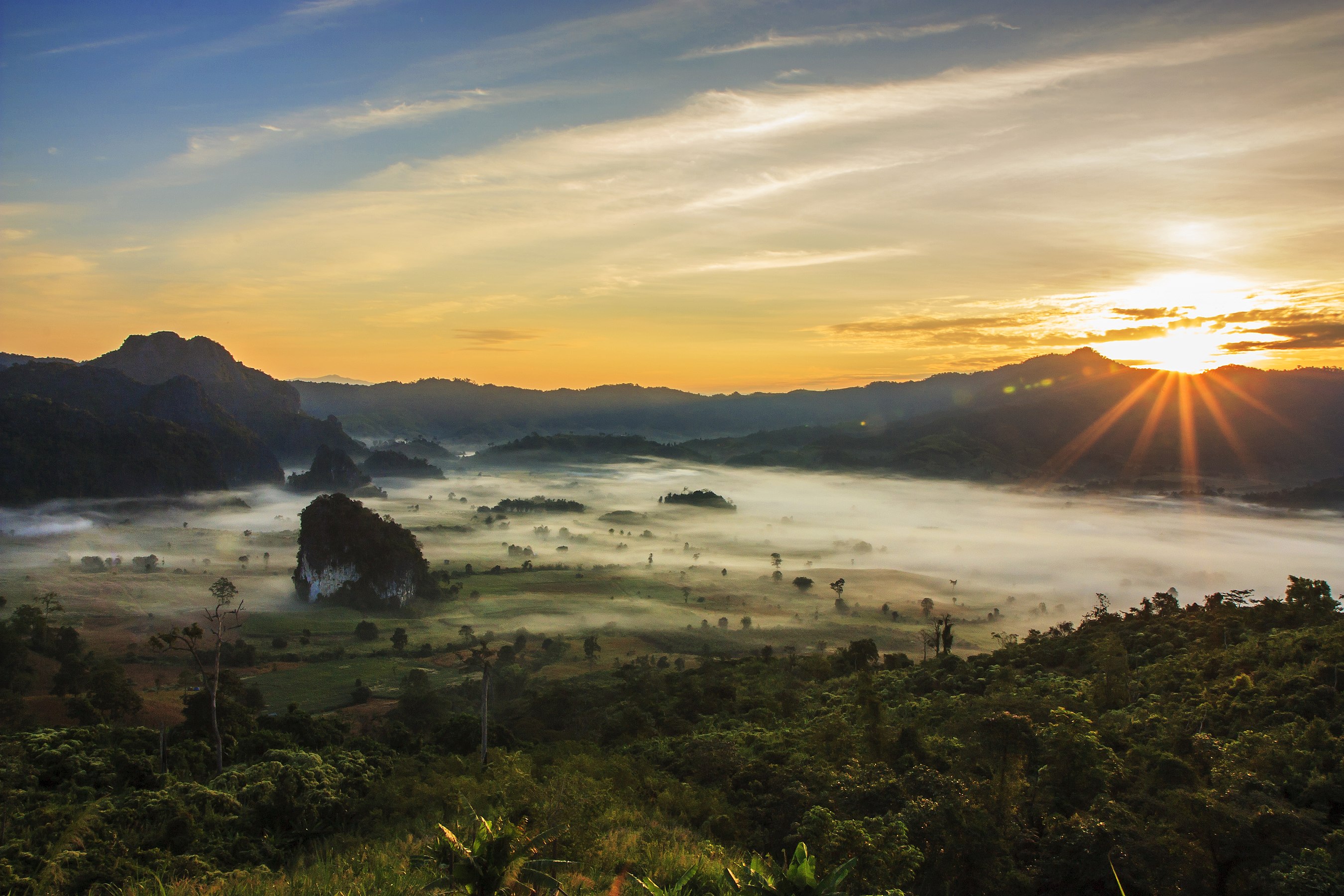 Sunrise and morning fog at Phu Langka, Tham Sakoen National Park, Phayao, by Khunkay #1