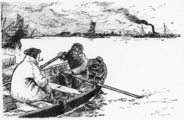 Passenger. "It's curious how these seagulls follow a steamer. Do they go far?"Boatman. "Ay, sometimes, but they'll not follow her far; she's an Aberdeen boat."Illustration from the Punch magazine of August 5th, 1914.