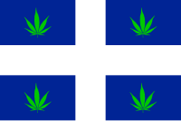 A variation of the flag of Quebec, with the cannabis leaf replacing the fleur-de-lys. Quebec Weed Flag Var2.svg