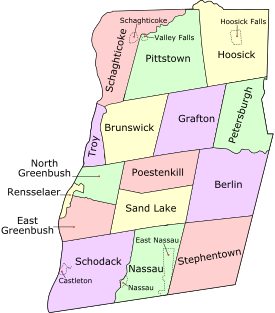 Municipal breakdown of Rensselaer County Rensselaer County New York 2.svg