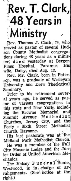 File:Reverend Thomas J. Clark Jr. (1877-1957) obituary in the Jersey Journal on August 22, 1957.png