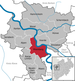 Läget för staden Rheinberg i Kreis Wesel