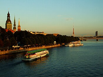 Daugava River flowing through Riga Riga and Daugava in the evening.jpg