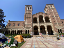 UCLA pro-Palestinian encampment view of Royce Hall from the central plaza on April 30, 2024 Royce picture.png