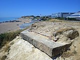 Demolished type 24 pillbox, part of an AA battery. Only the base remains. Built 1943.