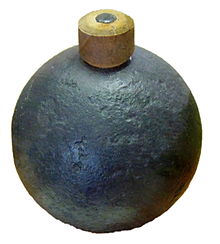 An iron grenade with a wooden fuse from 1580 Saarlouis Bombe.jpg