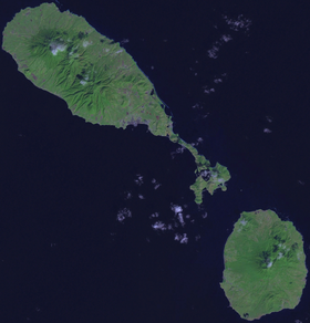 Image satellite de Saint-Christophe-et-Niévès avec Saint-Christophe au nord-ouest.