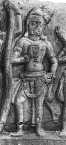 Samba, holding a cup, in the Kondamotu Vrishni heroes relief, 4th century CE.jpg