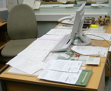 A desk in an office