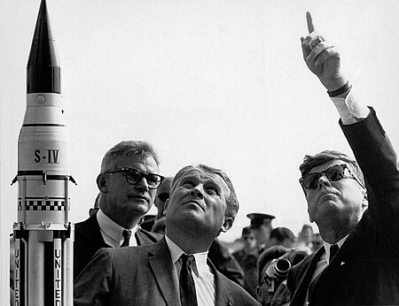 Seamans, von Braun and President Kennedy at Cape Canaveral - GPN-2000-001843.jpg