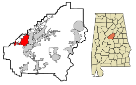 Poloha Heleny v rámci Alabamy a v rámci Shelby County