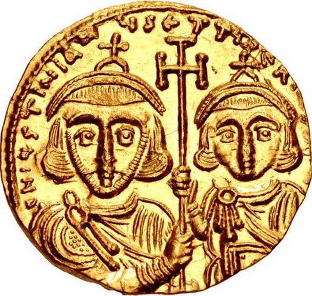 Justinian and his son Tiberius, whom he crowned co-emperor in 706.