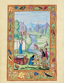 Grassing, laying out linens to bleach in sunlight Splendor Solis - Traite d'Alchimie - Femmes lavant le linge.jpg