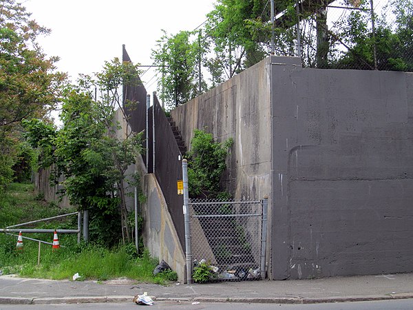 A staircase to the former Eastern Railroad station at West Lynn